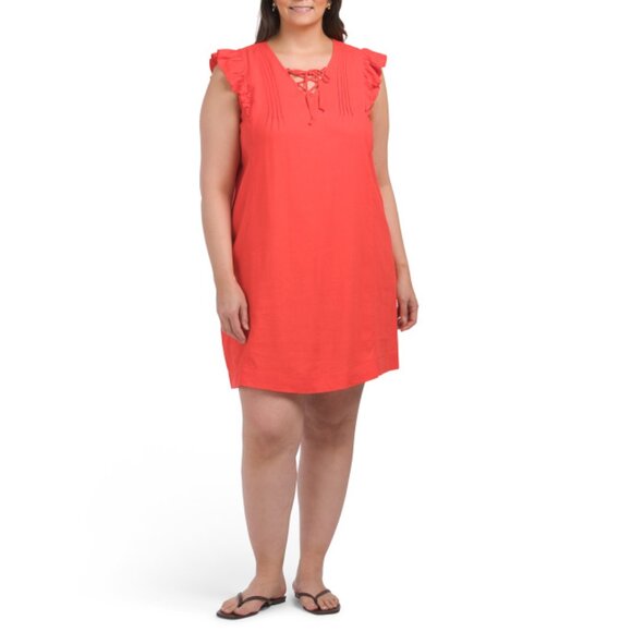 ELLA RAFAELLA Hibiscus Plus Linen Pintuck Dress - Picture 1 of 2